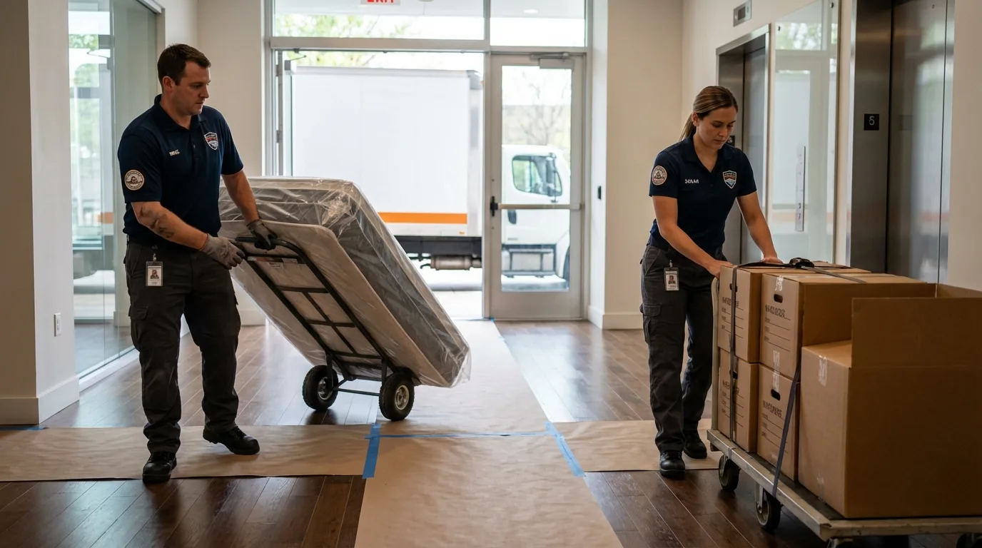 Professional apartment movers loading elevator in Saugerties, NY